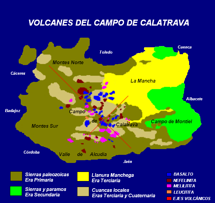 Pulsa en los colores de las lavas y vers algunos volcanes del Campo de Calatrava. Para regresar al mapa pulsa "atras" en la barra del explorador