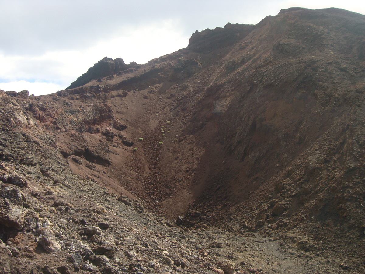 Cráter en 2011. Las fumarolas han disminuído y hay colonización vegetal