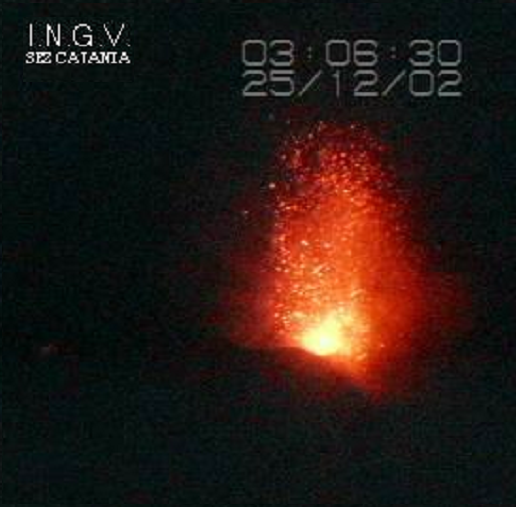 Erupción del Stromboli vista desde la webcam del INGV